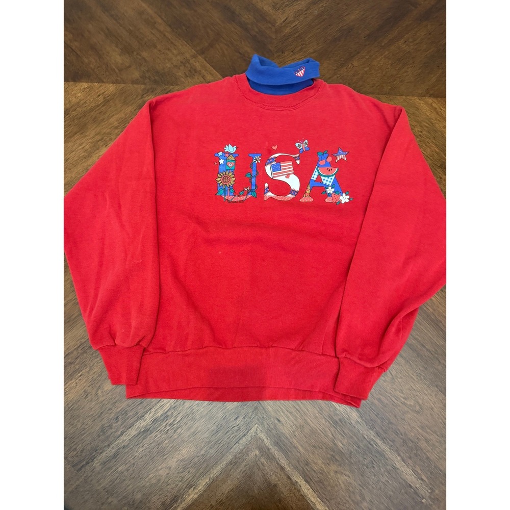 Vintage Gopher Sport USA Sweatshirt Red Double Collar Americana Graphic Large